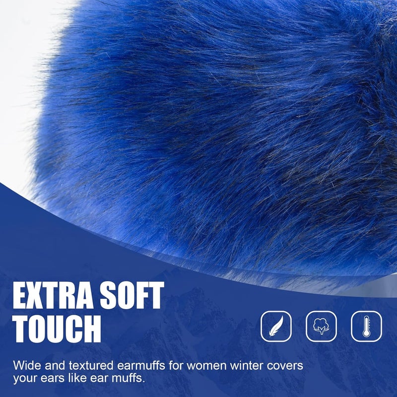 RANOME Faux Fur Headband for Women Elastic Fuzzy Thick Earmuffs Winter Headwrap Ear Muffs Furry Ear Warmers Cold Weather (Royal Blue) - Image 2